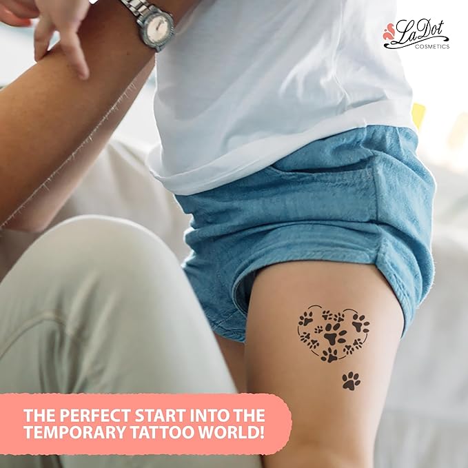 LaDot Temporary Tattoo Stamp– Easy-to-Use Reusable Ceramic Skin Stamp for Creating Custom Temporary Tattoos – Fun Body Art Tool for Parties, Events, and Festivals (Paw Heart, Large)