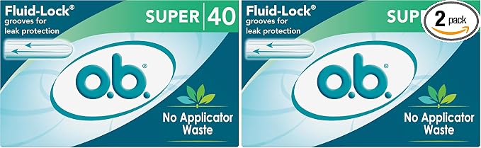 o.b. Tampons, Non-Applicator, Super, Unscented | 40 Count | Pack of 2