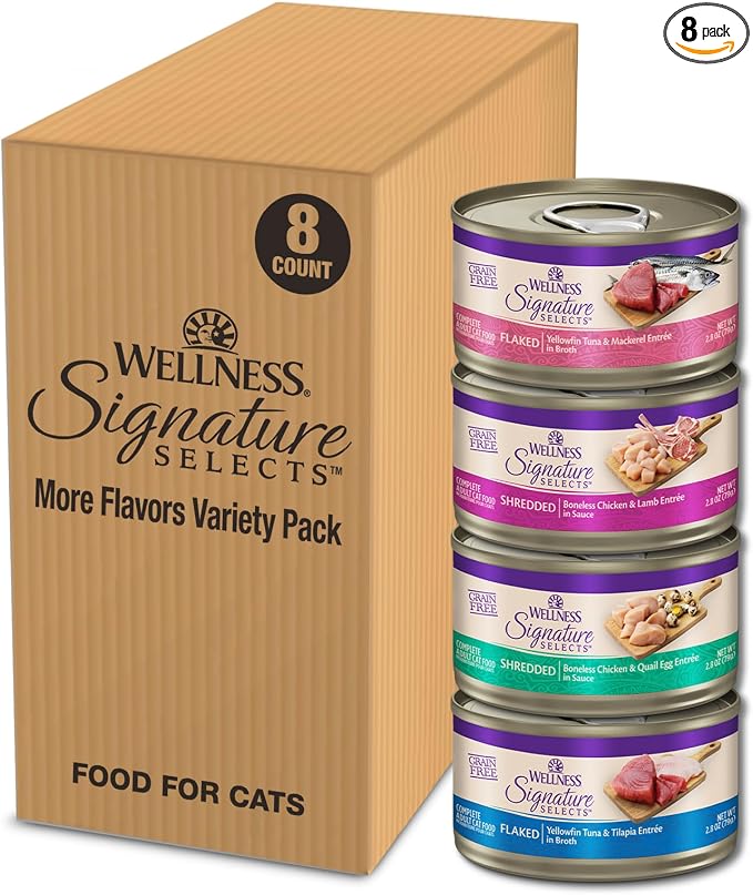 Wellness CORE Signature Selects More Flavors Variety Pack Adult Canned Wet Cat Food, Natural, Protein Rich, Grain Free, 2.8 oz, Pack of 8 Cans