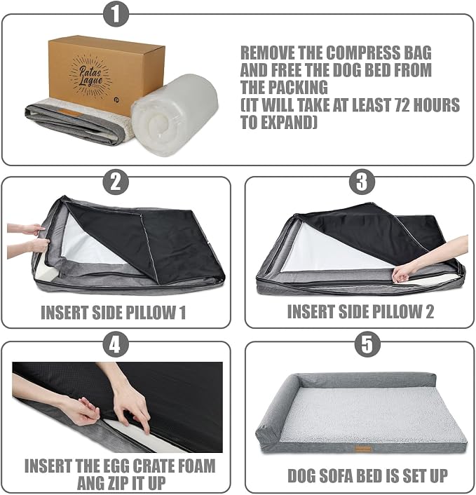 Patas Lague Orthopedic Medium Dog Bed Washable Pet Sofa Bed 30''X20''Black | 2-Sided Bolster Egg-Crate Foam Dog Couch Medium Size Dogs, Waterproof Removable Washable Cover, Nonskid Bottom Pet Crate Mat