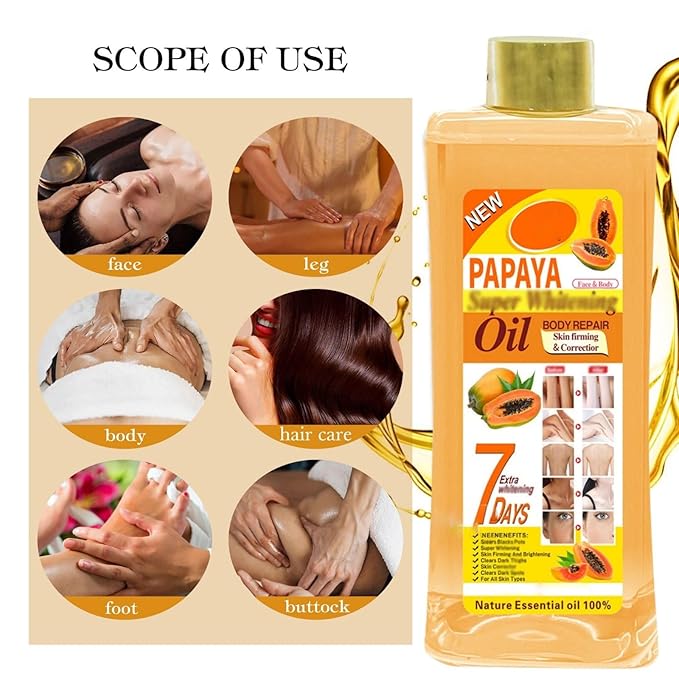 300ml Papaya Oil for Skin Brightening - Organic Papaya Oil for Face - Soft 7 Body Oil, Moisturizing