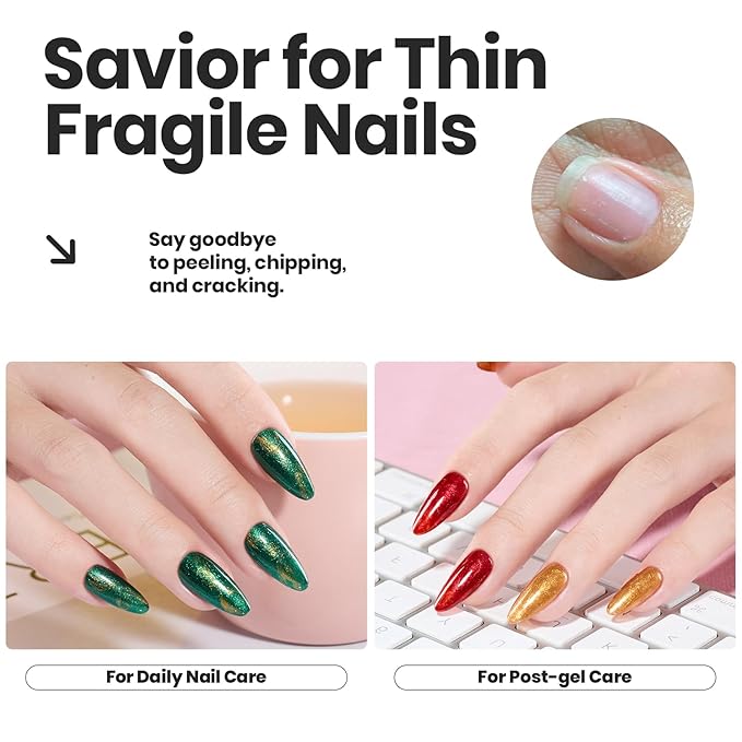 Beetles Spring Nail Polish Set - Glamour Era 6 Colors Quick Dry Glitter Burgundy Red Gold Green Yellow High-Gloss Long-Lasting Nail Polish for Winter DIY At-Home Manicure Gift for Women