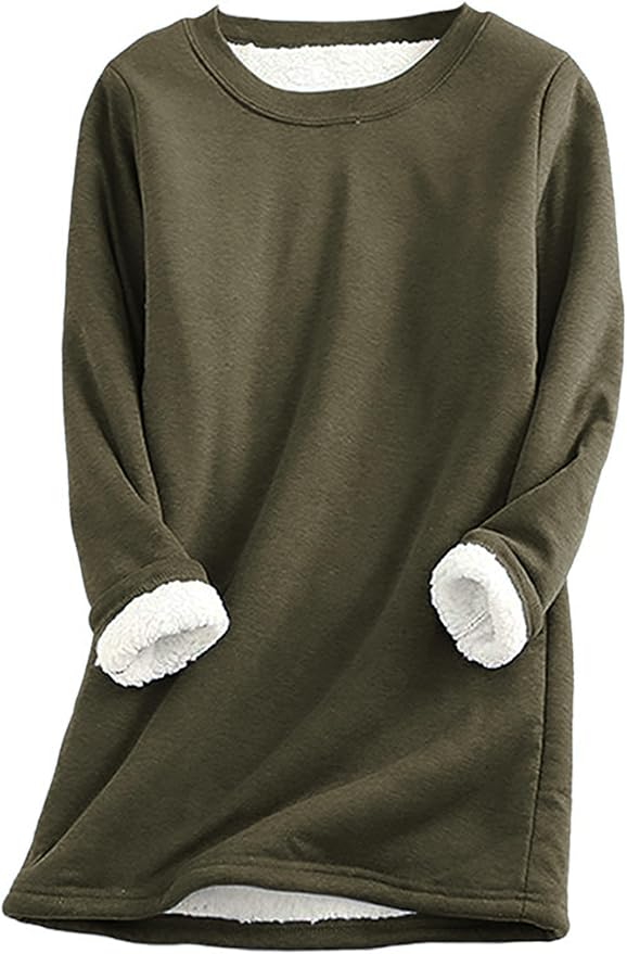 Yeokou Women Warm Sherpa Lined Fleece Crewneck Sport Sweatshirt Pullover Loungewear