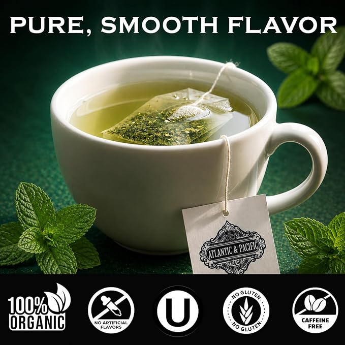 A&P Coffee Peppermint Tea Bags, 48 Count, Refreshing Mint Herbal Tea, Naturally Caffeine Free, Hot or Iced Tea, Premium Organic Tea Bags, Fresh Aroma, Smooth Taste