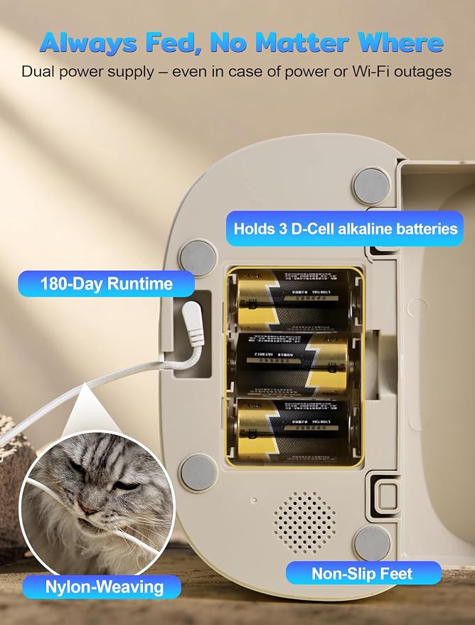 Automatic Cat Feeder with 3MP Camera,2K HD Video with Night Vision,5G/2.4G WiFi Pet Feeder with 2-Way Audio,App-Controlled Timed&Blockage Sensor,Detachable for Easy Cleaning with Desiccant for Cat/Dog