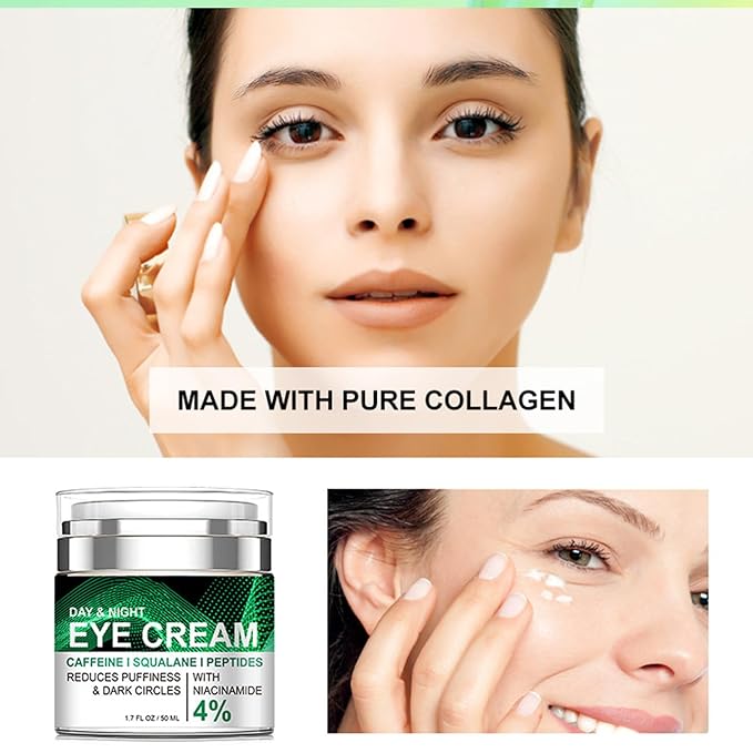 Caffeine Eye Cream with Collagen Peptide, Dark Circle Eye Cream for Puffiness and Bags Under Eyes Anti Aging Anti Wrinkle Day and Night Eyes Moisturizer Reduce Dry Lines & Fine Lines 1.7 FL OZ
