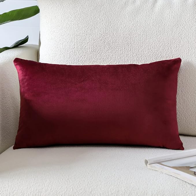 Artscope Luxury Velvet Pillow Covers Super Soft Decorative Rectangle Throw Pillow Covers Case Cushion Covers for Sofa Couch Bedroom Car Decor 16x24 Inch Wine Red