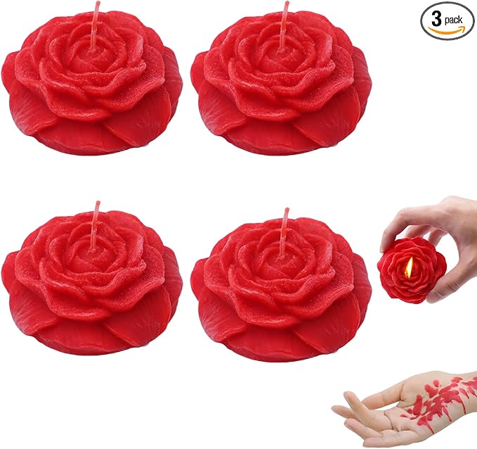Valentine's Day 4 PCS Red Peony Flower Candles for Her, Scented Low Temperature Candles Adult Low Heat Natural Soy Romantic Dripping Wax Play for Lovers Couples
