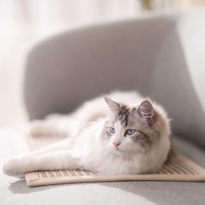 FUKUMARU Cat Scratcher Mat, 23.6 X 15.7 Inch Natural Sisal Cat Scratch Mat | Horizontal Cat Scratching Pad Mat Floor Rug with Sticky Tapes, Cat Wall Scratcher for Indoor Cats, Protect Carpet, Thicken