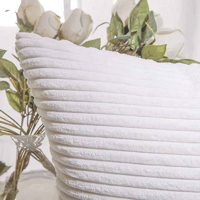 Home Brilliant Striped Corduroy Pillow Cover 24x24 Euro Throw Pillow Sham Accent Couch Cushion Cover for Summer Decor, 24 x 24 inch (60cm), Creamy White