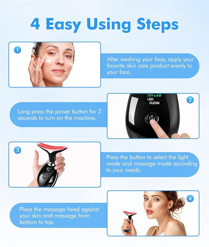 SDKWDH Red-Light-Therapy-for-Face-and-Neck, 7 Color Face Massager Tool for Wrinkles, Double Chin, Vibrating Facial Massager with Thermals for Skin Care, Glossy Black