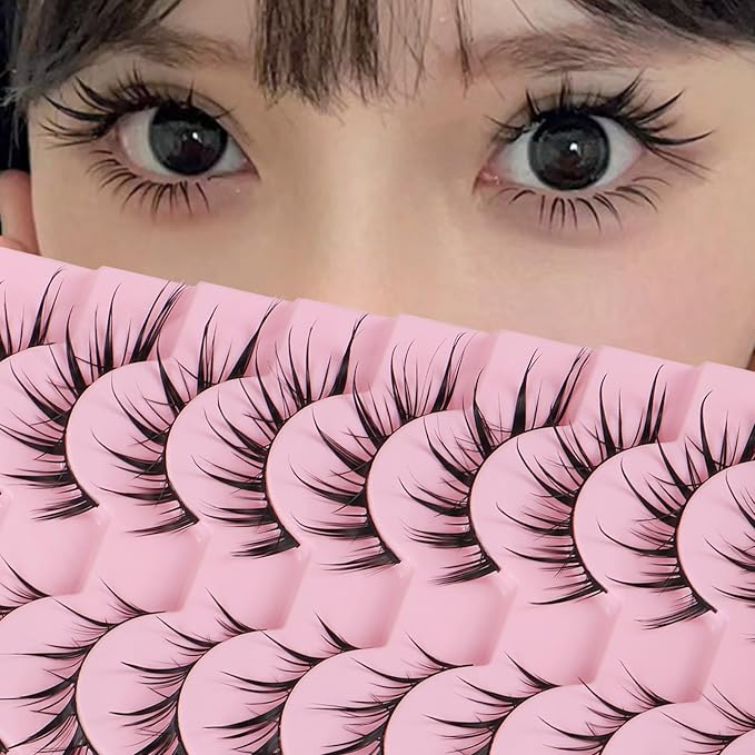 outopen 10 Pairs Fox Eye Manga Lashes Japanese Cosplay Lashes Doll Style Spiky Anime Lashes Wispy Cat Eye False Lashes Extensions(Fox Manga 10-15 MM)