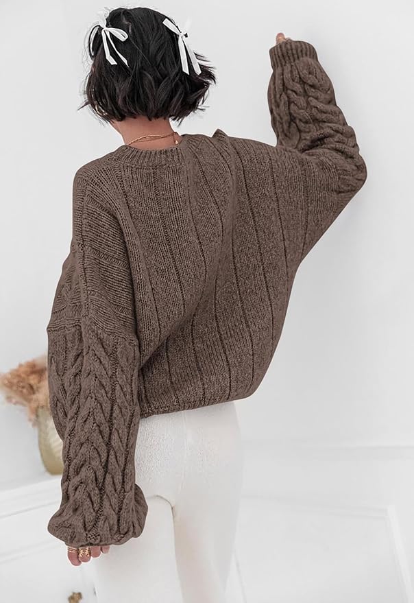 PRETTYGARDEN Womens Sweaters Spring 2026 Cable Knit Long Sleeve Crewneck Oversized Sweater Chunky Pullover Loose Outfits