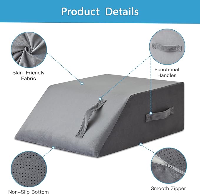 Leg Pillow Elevation Blood Circulation, Leg Wedge for Elevation for Swelling, Leg Elevating Pillow for After Surgery, Memory Foam Foot Knee Pillow for Back Sleeping 24×22×8 Inch Short Plush