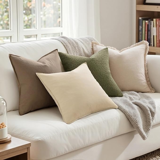 MIULEE Pack of 2 Decorative Linen Pillow Covers 18x18 Inch Beige | Boho Farmhouse Modern Accent Throw Pillows, Soft Neutral Cushion Covers, Home Decor for Sofa Couch Bed Living Room