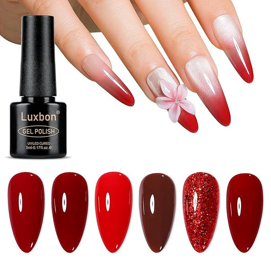 Luxbon 6 pcs Gel Nail Polish Set - Winter Color Set Long Lasting Gel Polish, uv led Soak Off Nail Art Designs Manicure Kit 034