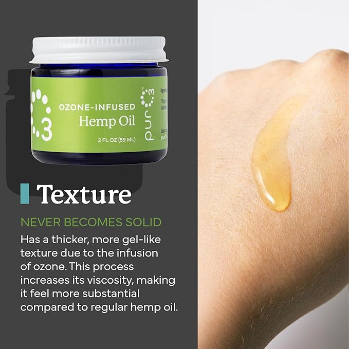 PurO3 Fully Ozonated Hemp Oil - Pure, Natural, Skin Care for Face & Body from Ozonated, Oxygenated Hemp Oil - Glass Jar, 2 oz