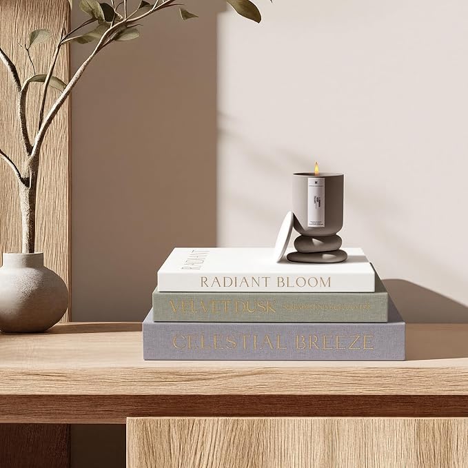 Decorative Books for Home Decor, Set of 3 Neutral Linen Storage Boxes | Linen Faux Book Boxes with Hidden Storage for Coffee Table, Bookshelf, Mantel, Living Room Decor, Photo Storage& Keepsake Box