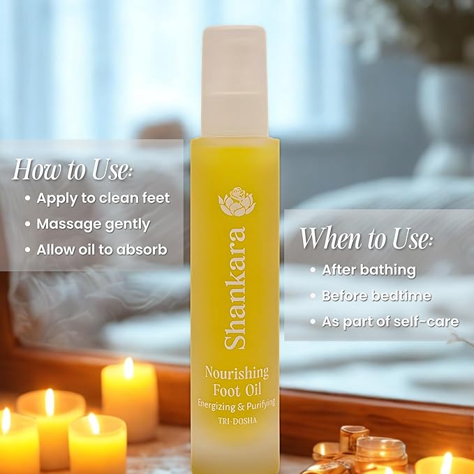 Shankara Nourishing Foot Oil – Herbal Blend with Neem, Manjistha, Tea Tree & Ayurvedic Actives – Purifying, Refreshing Foot Care Massage Oil for Healthy Feet – Cruelty-Free (100ml)