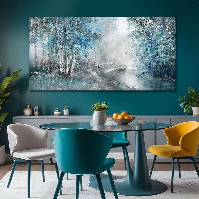 SOUGUAN Canvas Art Wall Decor Large Artwork for Wall Blue Wall Decor for Living Room Forest Pictures Botanical Prints Landscape Arts 24”x48”
