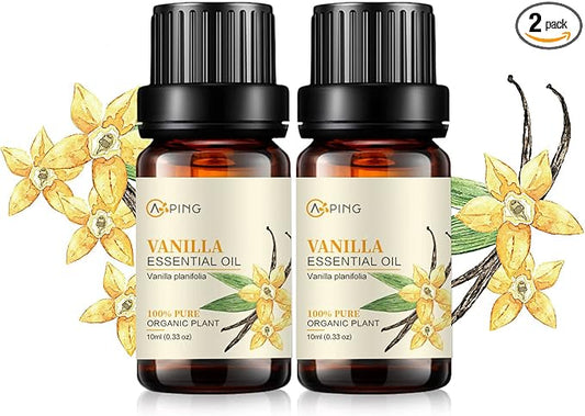 2-Pack Vanilla Essential Oil - 100% Pure Organic Natural Plant (Vanilla planifolia) Vanilla Oil for Diffuser, Aroma, Spa, Massage, Yoga, Perfume, 2x10ML