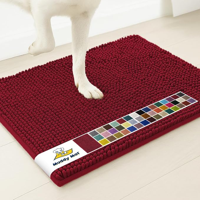 Muddy Mat® | Super Water Absorbent Door Mat Indoor, Microfiber Quick Dry Chenille Entryway Rug, Slip Resistant Front Door Mat, Indoor Mats for Entryway, Machine Washable Pet Rug, Maroon 32" x 40"
