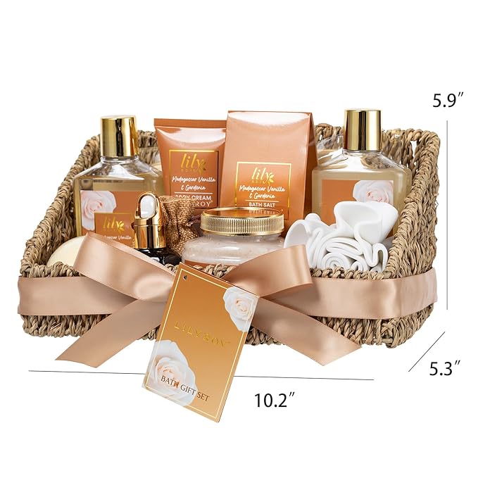 Mothers Day Gift Basket for Mom, Gifts for Women, Spa Gift Basket for Women - Vanilla Bath and Body Gift Basket Set, Spa Kit | Gifts for Christmas, Valentines Day, Birthday, Bath Spa Gift Sets for Her