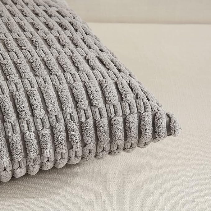 Fancy Homi Decorative Throw Pillow Covers for Bed Couch Bedroom Bench, Soft Corduroy Solid Pillow Case, Rustic Farmhouse Boho Room Decor,24" x 14" (Pack of 1),Gray