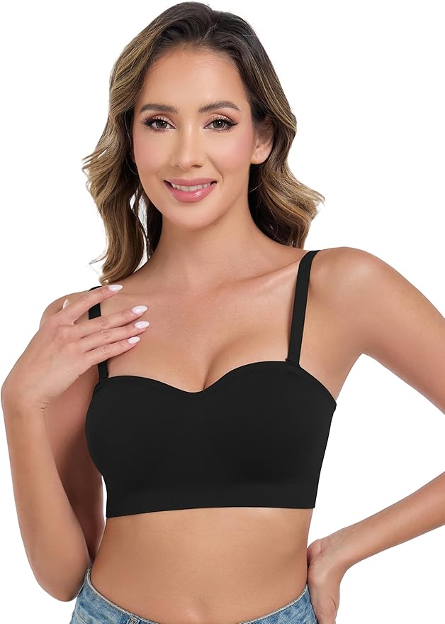 ANGOOL Strapless Bras for Women Wirefree Non-Slip Tube Top Invisible Bralette Seamless Padded Bandeau Bra
