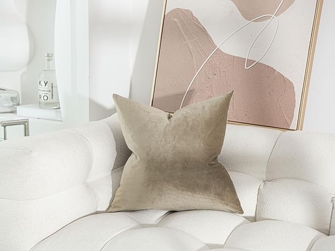 Throw Pillow Covers Set of 2 for Couch Bed Velvet Cushion Cover 14x14,Stone | Decorative Pillow Covers with Invisible Zipper for Sofa Living Room Bedroom Home Decor Modern