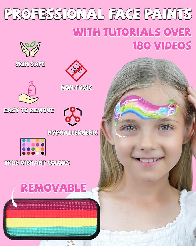 Anka Bella Professional Face Painting Kit for Kids,8X10gm Water Based Split Cake Face and Body Paint with Brushes,Hypoallergenic & Non-Toxic,Gift for Birthday Parties/Halloween/Carnival