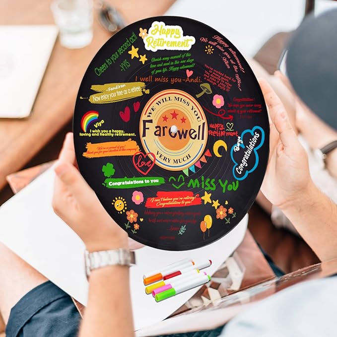 Farewell Guest Book Alternative Signature Vinyl Record Congrats, Retirement Party Vinyl Record Guest Book Supplies Decorations Going Away Gifts for Men Women, We Will Miss You Farewell Party（Orange）