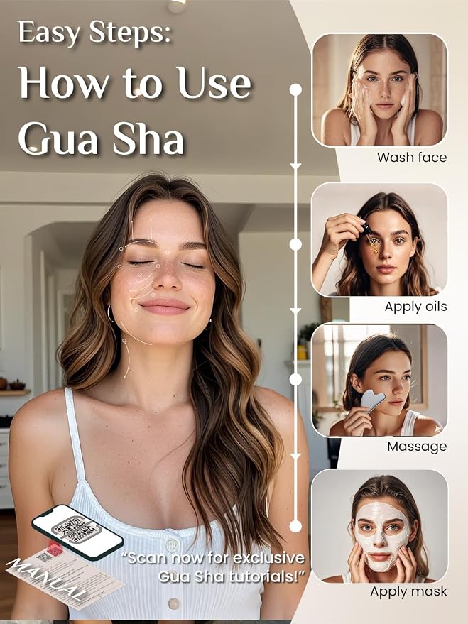 Rena Chris Gua Sha Facial Tools: Natural Terahertz Guasha Tool for Face Acupuncture Therapy, Facial Massager for Jawline Sculpting and Puffiness Reducing (Silver-Gray)