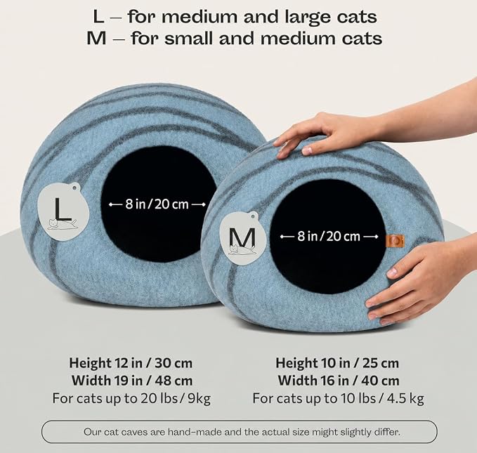 Cat Cave - Merino Wool Bed for Indoor Cats (Aquamarine, Medium) | Cat Bed Enclosure, Premium Felt, Handmade, Super Soft, Lightweight, Breathable, Adjustable Shape