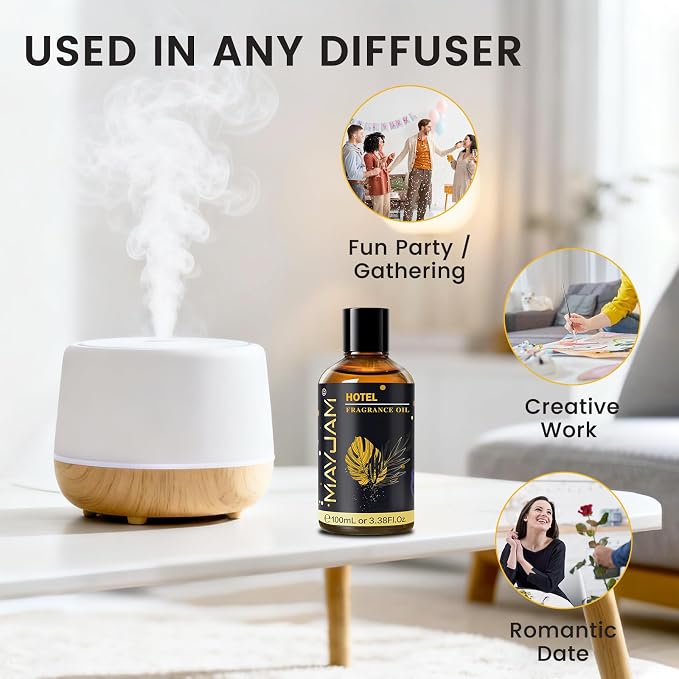 MAYJAM Hotel Fragrance Oil Essential Oils for Diffusers, 3.38FL.OZ | Inspired by Ritz Carlton Hotel, Long Lasting Hotel Diffuser Oil for Soap Candle Making