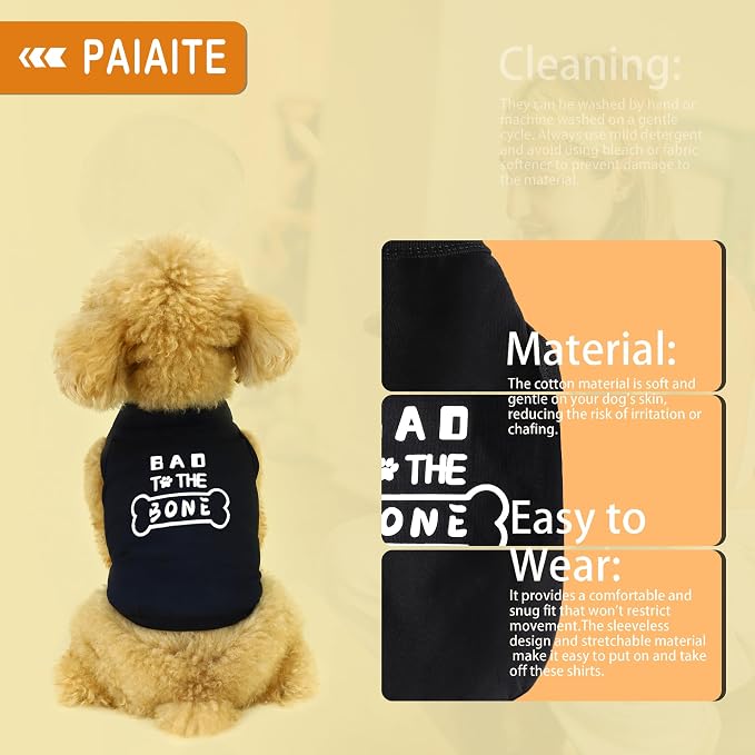Discover Cozy Cotton Canine Wear: Soft, Lightweight, and Breathable Dog Shirt Vest with Eye-Catching Graphics(Bad to the Bone), Keeping Your Furry Friend Warm and Comfy! Black XXS
