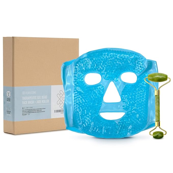 Ice Face Mask + Jade Roller - Beauty Roller Face Neck Massage Tool - Stone Face Roller & Facial Mask Set for Wrinkles Fine Lines & Anti Aging, Puffy Eyes, Dark Circles & Overall Skin Care