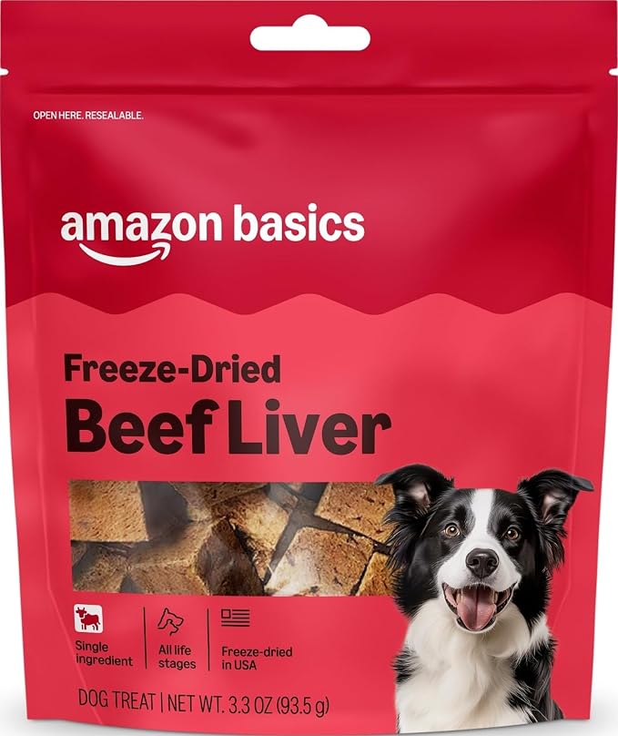 Amazon Basics Freeze-Dried Raw Single Ingredient Dog Treats (Previously Wag), Beef Liver, High Protein, Grain-Free, 3.3 Ounce (Pack of 1), Packaging may vary