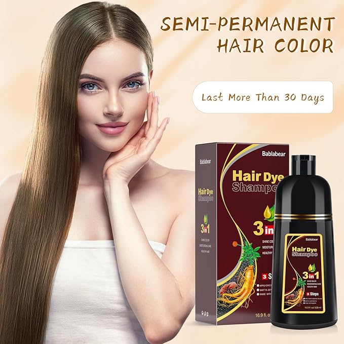 Bablabear Chestnut Brown Hair Color Shampoo for Gray Hair 500ML Instant Hair Dye Shampoo for Men & Women-3 in 1 Color Shampoo for Dark Hair-Colors in Minutes-Long Lasting-Safe & Easy to Use