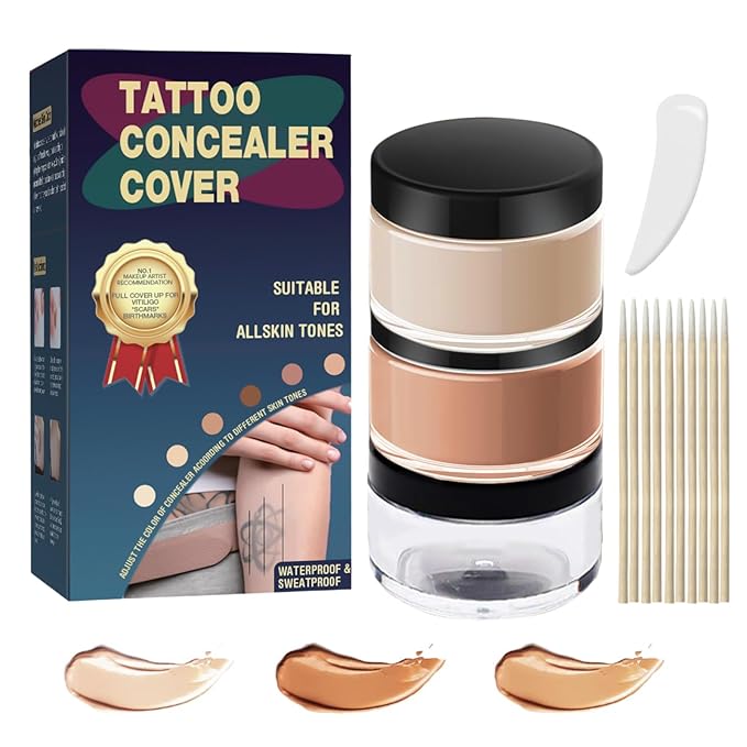 Tattoo Cover Up Makeup Waterproof - 2 Natural Shades for Body Art, Scars & Skin Imperfections, Scars & Skin Imperfections