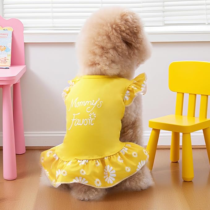 XPUDAC 4 Pack Dog Dress Girl Clothes for Small Dogs Girl Flower Dresses for Dogs Apparel Colorful Small Dog Clothes Female (S, 4 Flower)