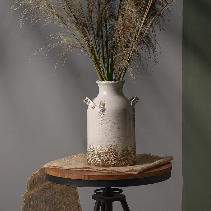 Quoowiit Ceramic Rustic Farmhouse Vase, 14 Inch Distressed Decorative Flower Vase for Home Decor, Large White Vase for Living Room Bedroom Kitchen Office Decor Centerpiece Table Decorations