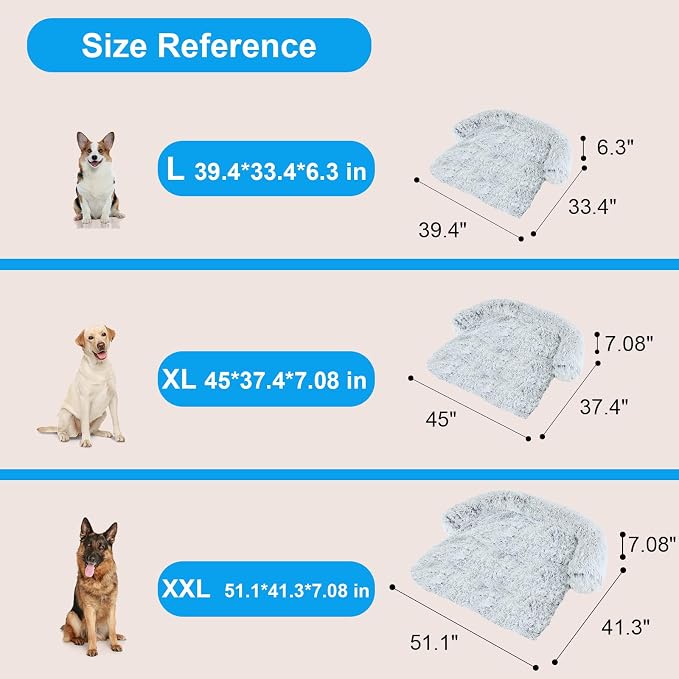 Luxurious Dog Couch Bed Protector for Dog Pet Couch Cover Dog Sofa Bed(XXL) | Removable Fluffy Plush Dog Couch Bed Washable, Calming Dog Sofa Beds, Waterproof Couch Protector, Pet Beds Mats for Couch(L)