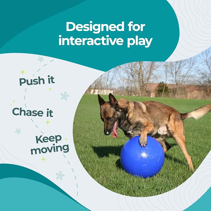 Jolly Pets Push-n-Play Ball Dog Toy, 6 Inches/Medium, Blue (306)