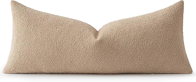 MIULEE Textured Boucle Lumbar Pillow Cover for Bed 14x36 Khaki | Pack of 1 Textured Neutral Couch Throw Pillow Cover, Accent Solid Long Body Pillowcase, Sofa Living Room Home Decor