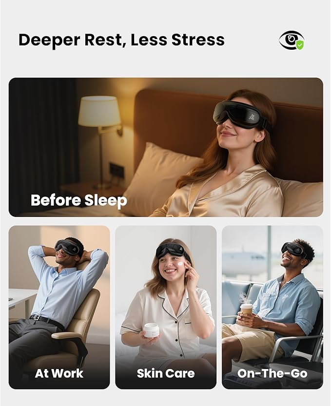 BOB AND BRAD Eye Massager, EyeOasis 2 Temple Massager with Heat, Smart Eye Mask Massage for Migraine with BT Music, Reduce Dry Eyes Improve Sleep, Christmas Birthday Gifts for Women Men Dad