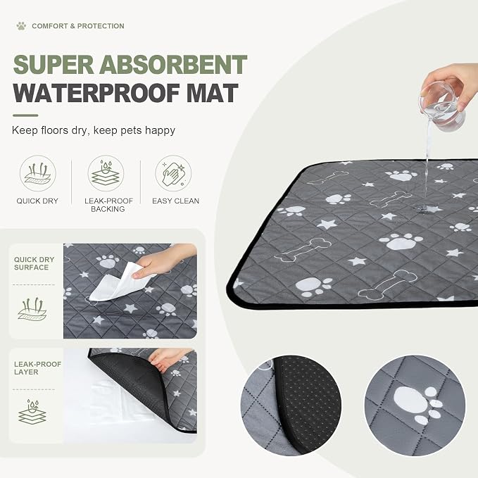 Washable Dog Pee Pads, Waterproof Training Mat,Medium | Size:24x36inch(2 Pack),Super Absorbent(Four-Layer Design),Reusable Potty Playpen Mat,Washable Pet Pads,Non-Slip Puppy Pads
