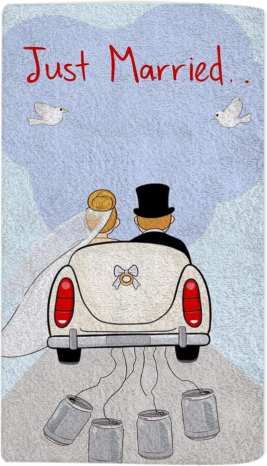 Marry Romantic Bath Towel 15X30 Inch Washcloths Newlyweds in A Car Love Face/Body/Hair/Hand Towel for Spa Gym Yoga Swim Bathroom Kitchen Hotel