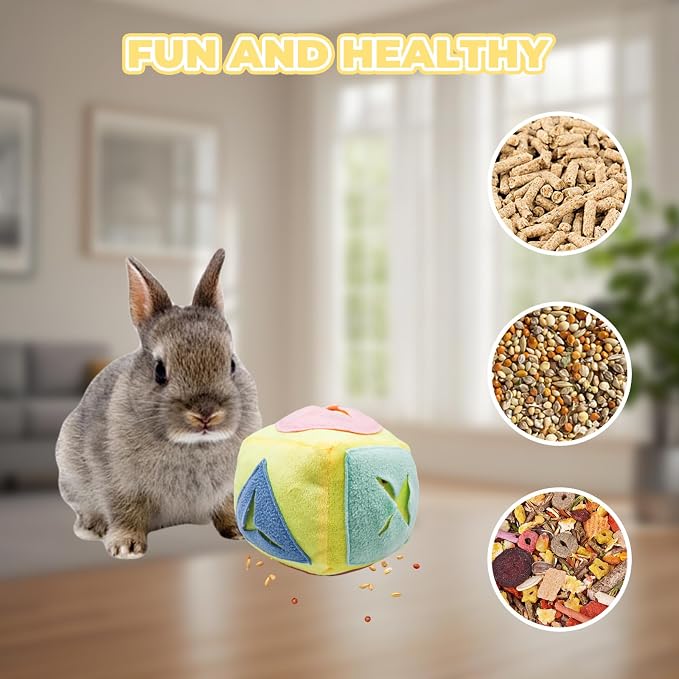 Rabbit Foraging Toy, Bunny Puzzle Treat Dispenser, Feeding Ball Toy with Bell for Bunny, Exercise Enrichment Toys for Bunnies Boredom, Rabbit Accessories for Bunnies Indoor
