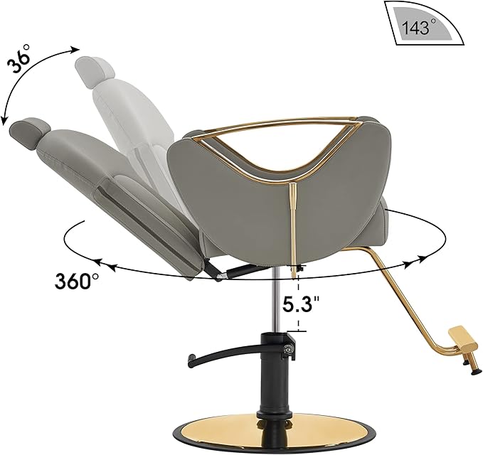BarberPub Luxurious Classic Barber Chair Hydraulic Pump Recline Beauty Spa Styling Salon for Hair Stylist Equipment 9578 (Grey)